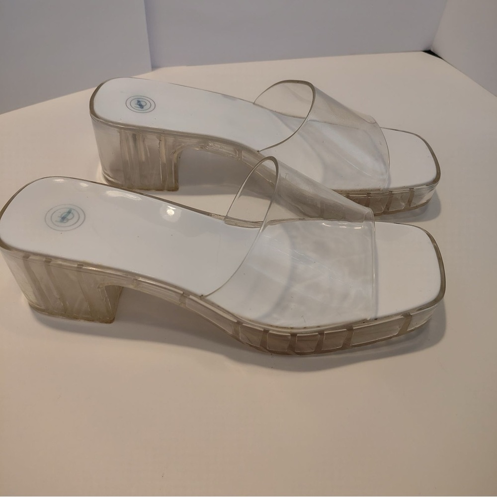 Clear Urban Outfitters 90’s Y2K Heels Jelly Chunky Clueless Womens Sz 8 - Picture 4 of 10